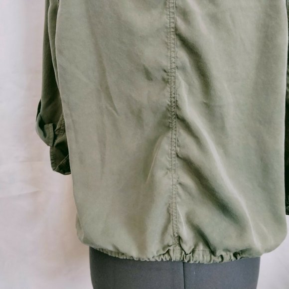 Market & Spruce Light Jacket Shirt Shacket M Olive Green Snap Roll Tab 3/4 Slv - Picture 6 of 11